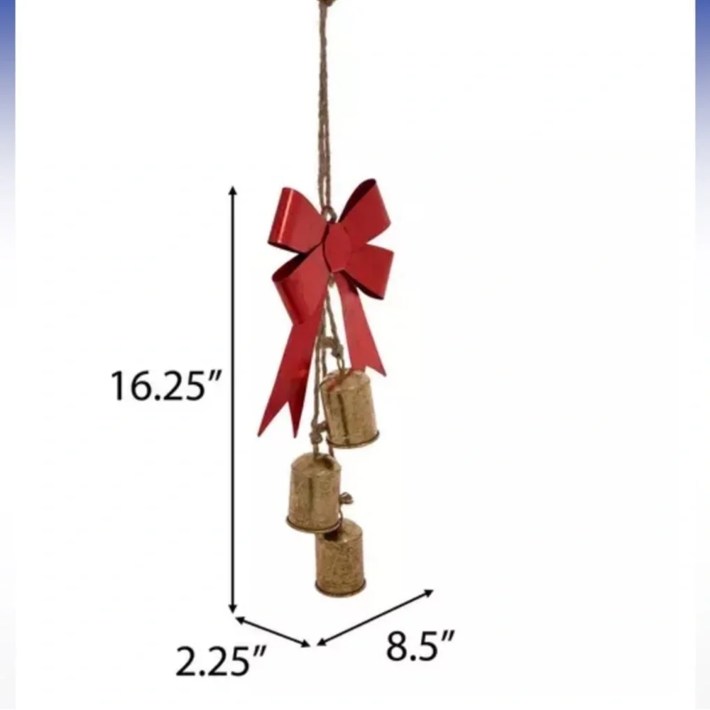 Hobby Lobby Metal & Jute Red Metallic Bow & Gold Jingle Bells Holiday Decor, New